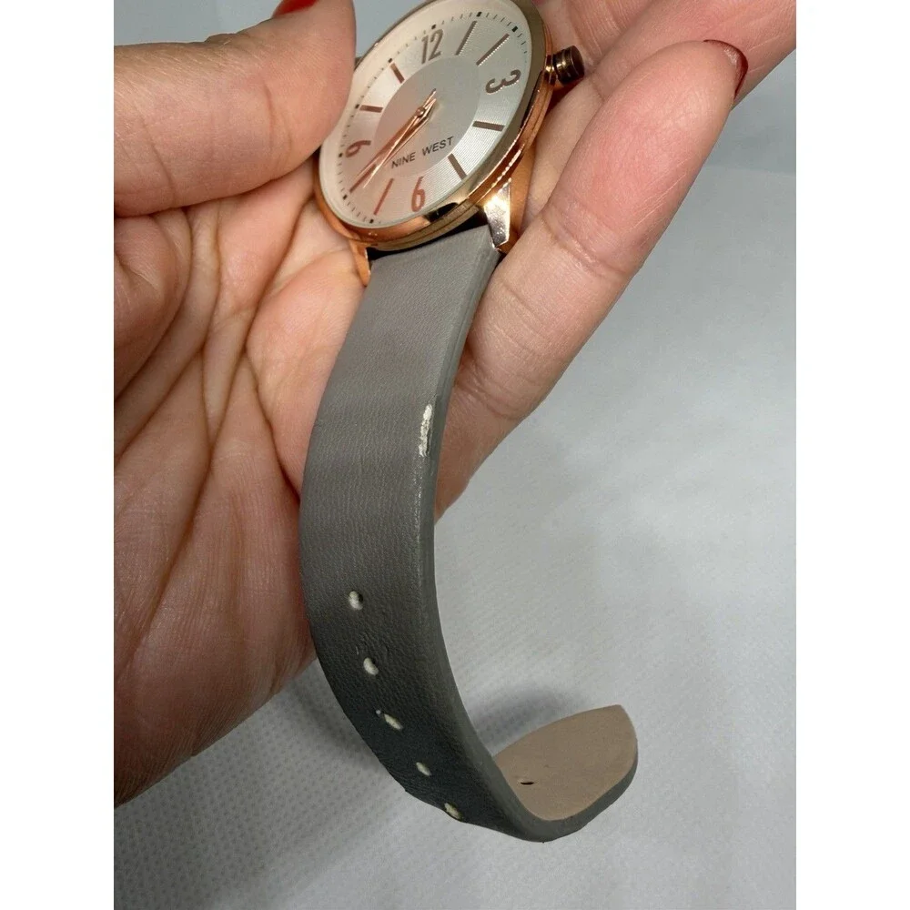 Nine West Rose Gold Tone Watch Gray Strap Women’s Quartz Watch - New Battery